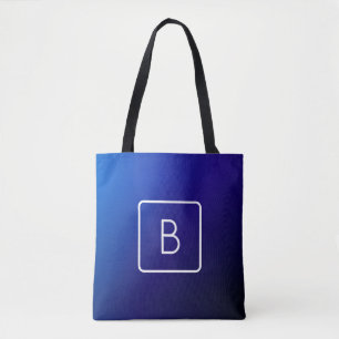 Tote Bag Simple moderne bleu foncé Ombre dégradé et monogra