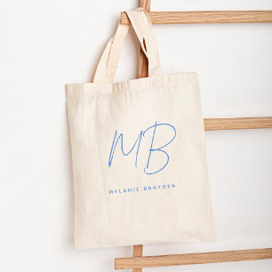 Tote Bag Simple Pastel Bleu Minimaliste Deux Monogrammes No