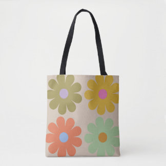 Tote Bag Simple Pastel Vintage Flower Pattern