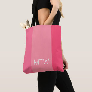 Tote Bag Simple rayures roses Monogrammes blancs