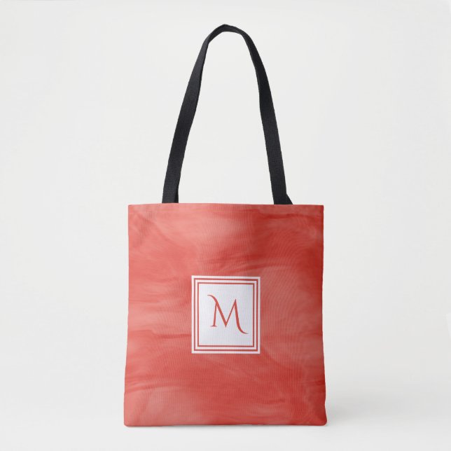 Tote Bag Simple rouge orange subtil marbre moderne Monogram (Devant)