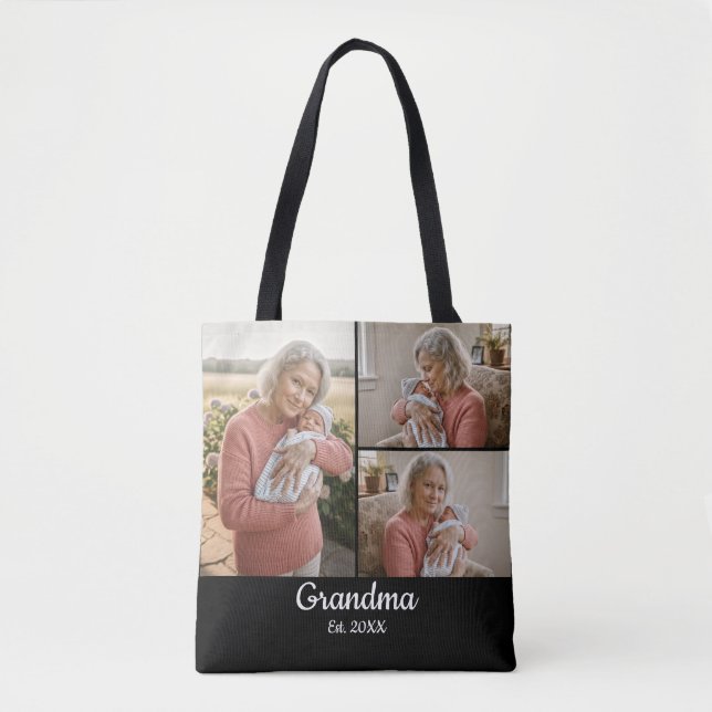 Tote Bag Simple Script Grandma Est. 3 Photo Year (Devant)