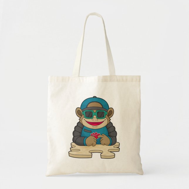 Tote Bag Singe au Poker avec cartes de Poker et lunettes de (Devant)