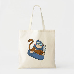 Tote Bag Singe comme Snowboardeur avec Sonowboard.PNG