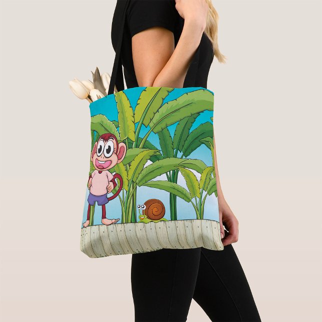 Tote Bag Singe et escargot sur la scène de la jungle tropic (Créateur téléchargé)