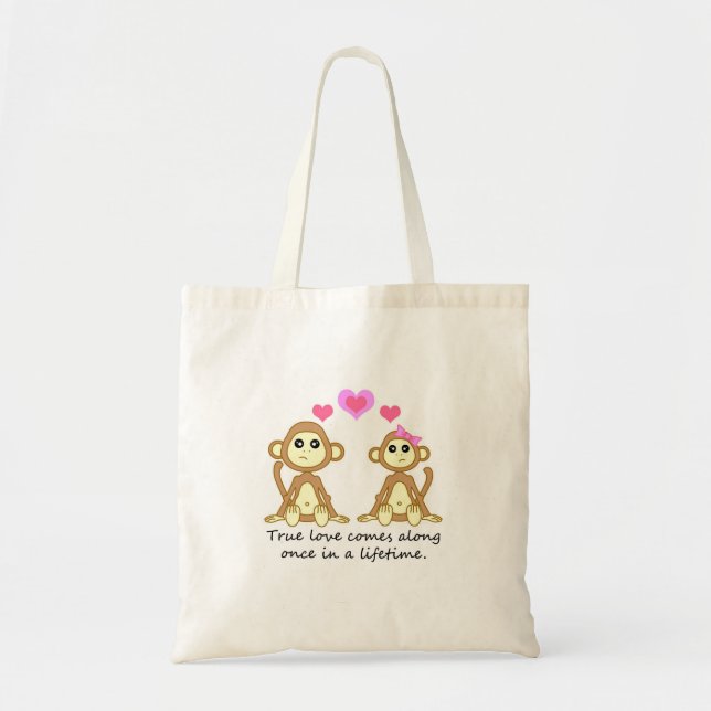 Tote Bag Singes mignons - l'amour vrai vient le long une (Devant)