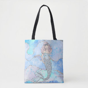 Tote Bag Sirène Belle Océan Bleu Parties scintillant Turquo