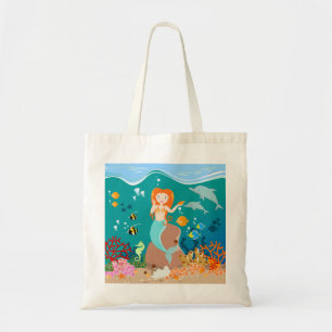 Tote Bag Sirène et dauphins sous la mer fête d'anniversaire