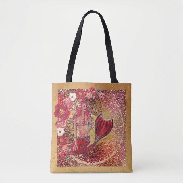 Tote Bag Sirène rouge "Vivian" sous-marin poisson tropical (Devant)