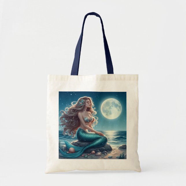 Tote Bag Sirène sur la plage la nuit (Devant)