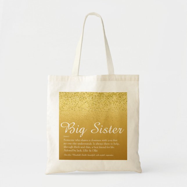 Tote Bag Sister Definition Script Gold Parties scintillant  (Devant)
