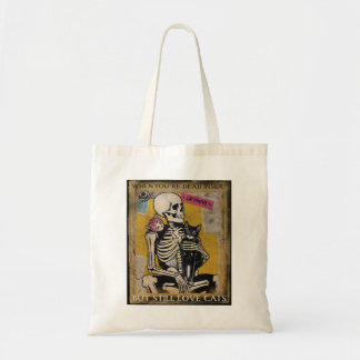 Tote Bag Skeleton Holding Cat Poster Style