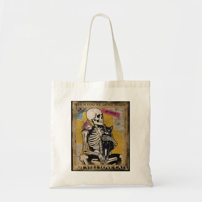 Tote Bag Skeleton Holding Cat Poster Style (Devant)