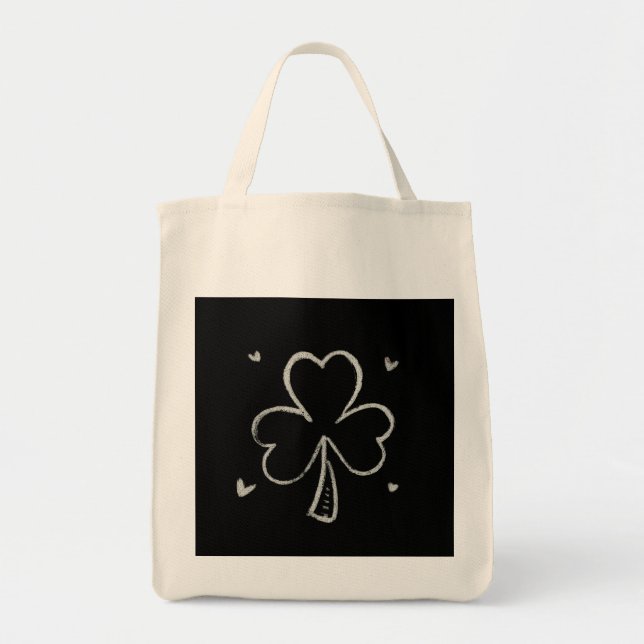 Tote Bag Sketch Shamrock – Hand-Drawn Irish Clover Design (Devant)