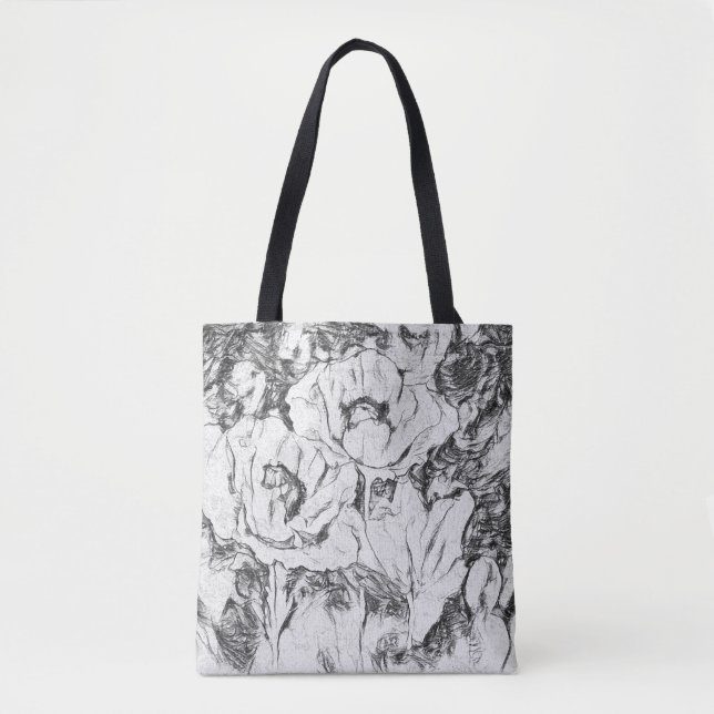 Tote Bag Sketched Pen Drawn poppies flowers floral whi (Devant)