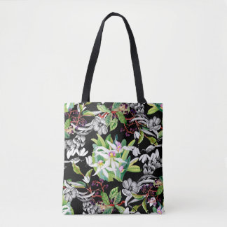 Tote Bag Sketched snowdrops and blooming orchids flowers se