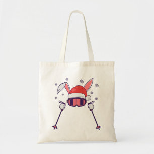 Tote Bag Ski Père Noël Rabbit avec Santa Hat et bâtons de s