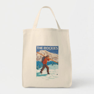 Tote Bag Skier Transportant Ski De Neige - Les Rocheuses