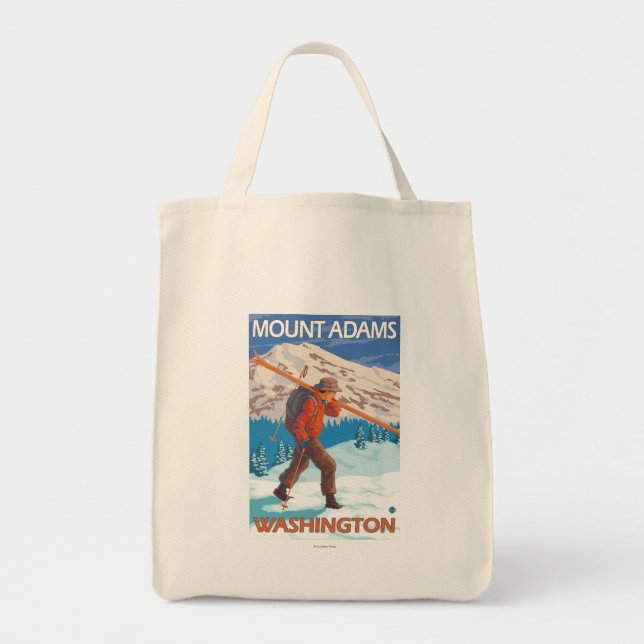 Tote Bag Skier transportant ski de neige - Mont Adams, WA (Devant)