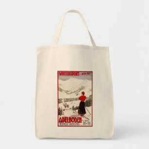 Tote Bag Skieur de femme donnant sur l'affiche d'Adelboden