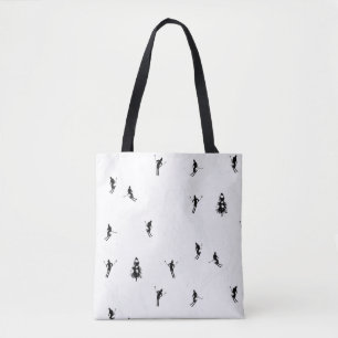 Tote Bag Skieurs modernes de ski noir et blanc Thème de ski