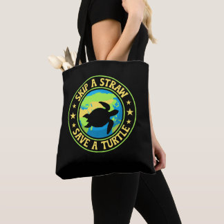 Tote Bag Skip a Straw Save a Turtle - Eco Awareness Earth