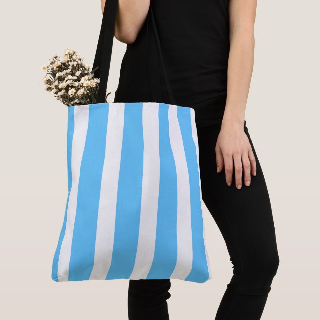 Tote Bag Sky Blue and White Cabana Stripes  (De près)