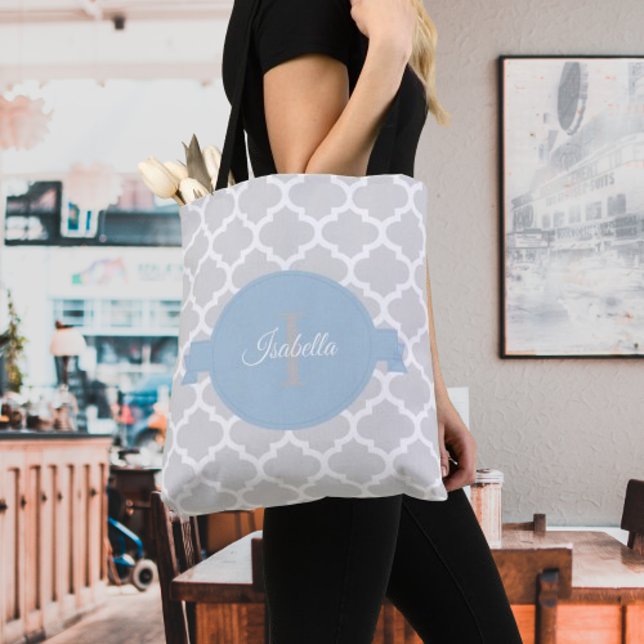 Tote Bag Sky Blue Quatrefoil Personnalisé Fourre-tout (Sky Blue Quatrefoil Personalized Tote Bag)