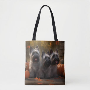 Tote Bag Skye Terrier Chiot Automne Citrouille délice