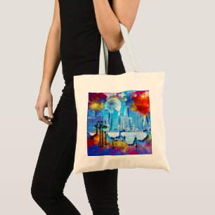 Tote Bag SlipperyJoe NYC graffiti lune entourée de tourbill