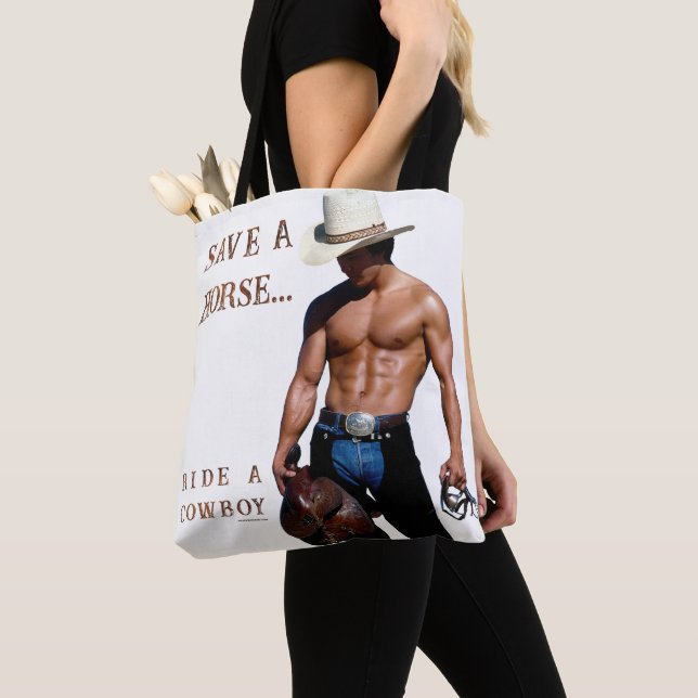Tote Bag SlipperyJoe's save horse ride paille cowboy casque (De près)