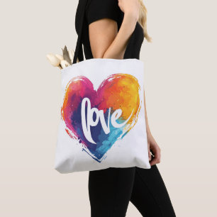 Tote Bag Slogan d'amour du coeur arc-en-ciel