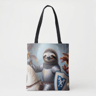 Tote Bag Sloth Knight Fighting Dragons
