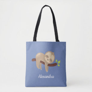 Tote Bag Sloth sur Branche Kawaii Style Animal Bleu