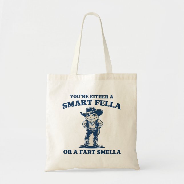 Tote Bag Smart Fella or Fart Smella Retro Frog Meme Funny (Devant)
