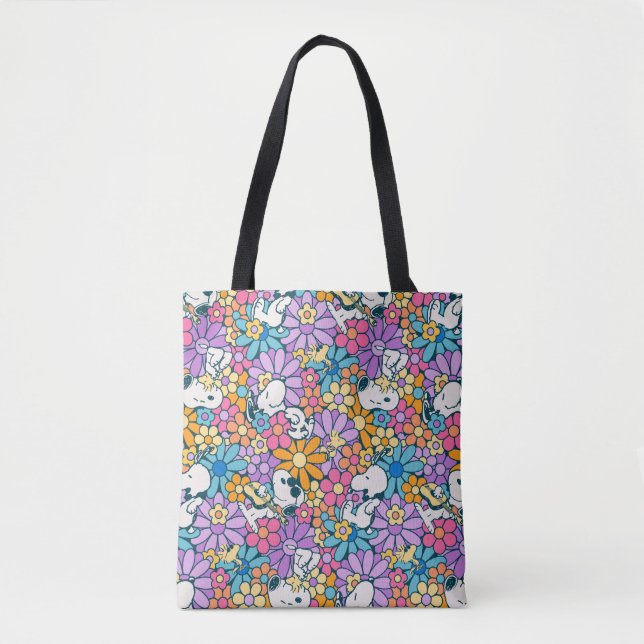 Tote Bag Snoopy & Motif de fleurs de bois (Devant)
