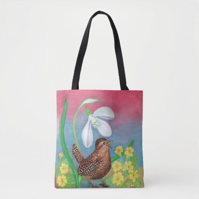 Tote Bag Snowdrop & wren oiseau & ressort (Devant)