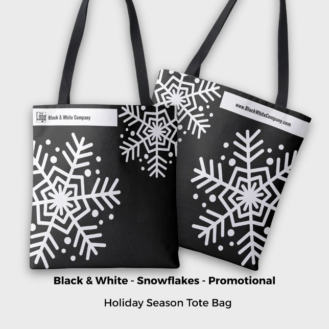 Tote Bag Snowflake Black & White Nom de la société Site Web (Minimalist Bold Snowflake Black & White Company Name Website Tote Bag, Holiday Season)