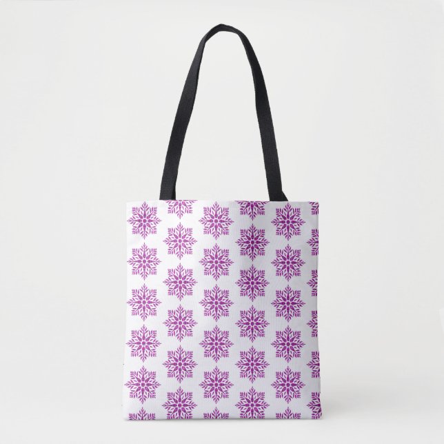 Tote Bag Snowflake Plaid Pattern Pink Holiday (Devant)