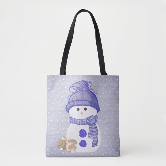 Tote Bag Snowman avec des lapins couchés (Devant)