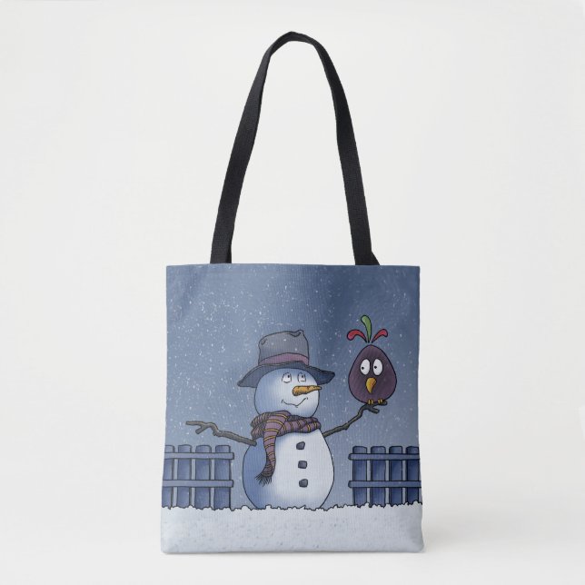 Tote Bag Snowman avec oiseau (Devant)