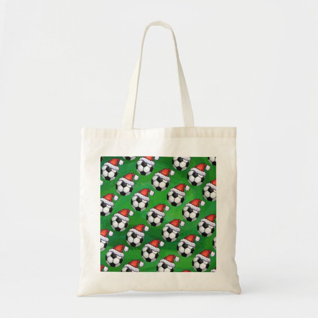 Tote Bag Soccer Ball Santa Hat Motif sur Vert (Devant)