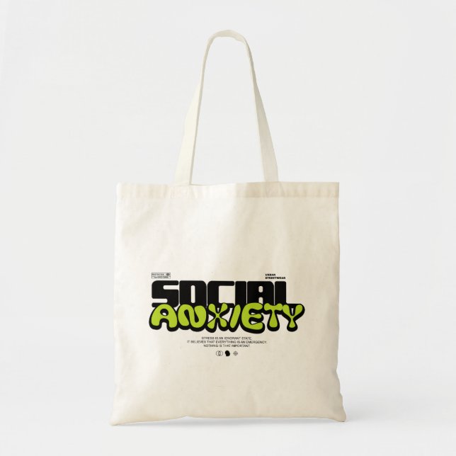Tote Bag "Social Anxiety" Modern Streetwear Graphic (Devant)