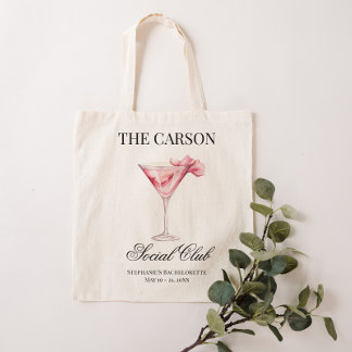 Tote Bag Social Club Cocktail rose Bachelorette Canvas