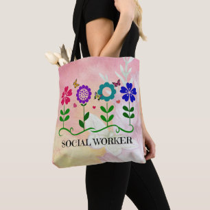 Tote Bag Social Worker, Graphic Flowers Design