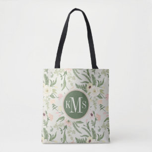Tote Bag Soft Mint Green Garden Motif