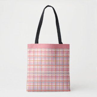 Tote Bag Soft Pastel Plaid - Pink, Peach, Purple & Orange