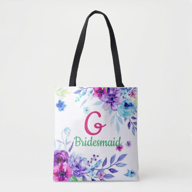 Tote Bag Soirée de mariage floral monogrammé (Devant)
