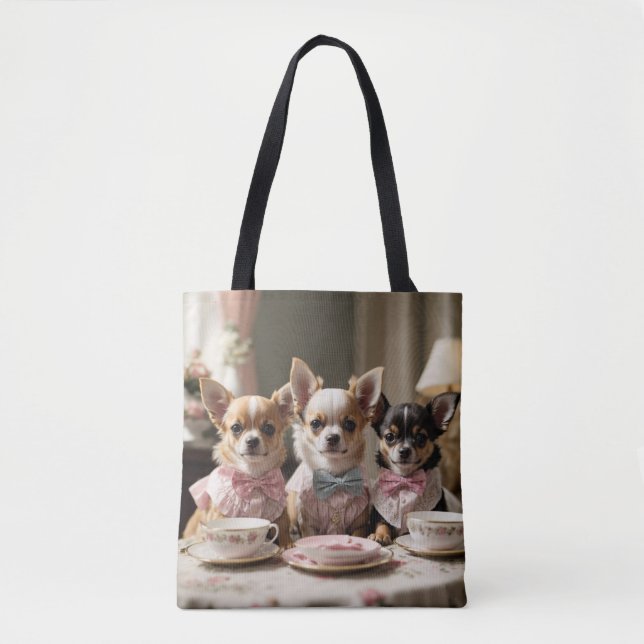 Tote Bag Soirée Tea Party de Cute Girly Chihuahua (Devant)