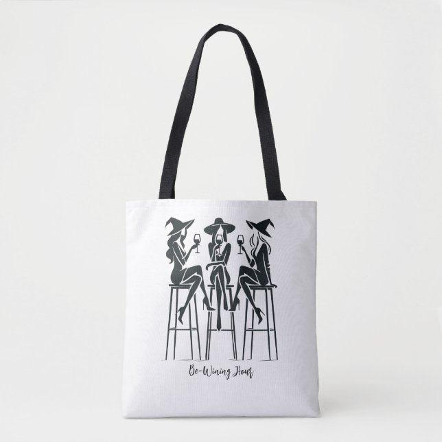 Tote Bag Soirée Vins, Halloween, Sorcière Moderne, Élégante (Devant)
